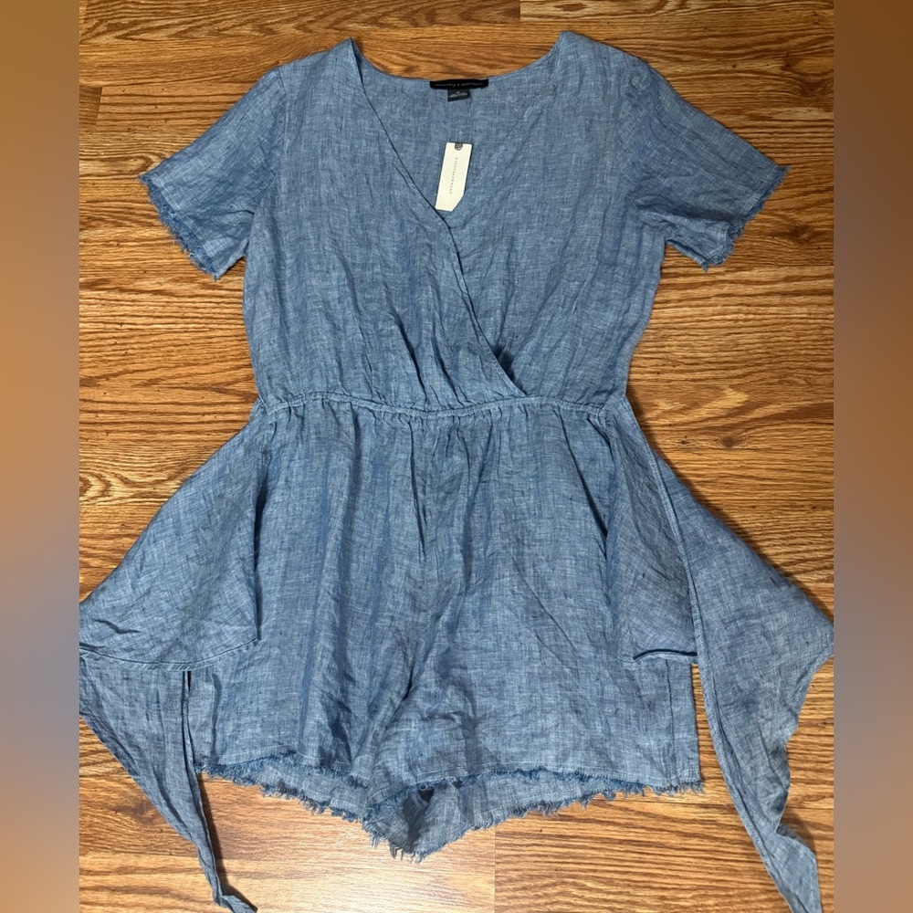 🆕 Sanctuary X Anthropologie Montana Linen Tie Front Short Romper Size Medium - Picture 10 of 13
